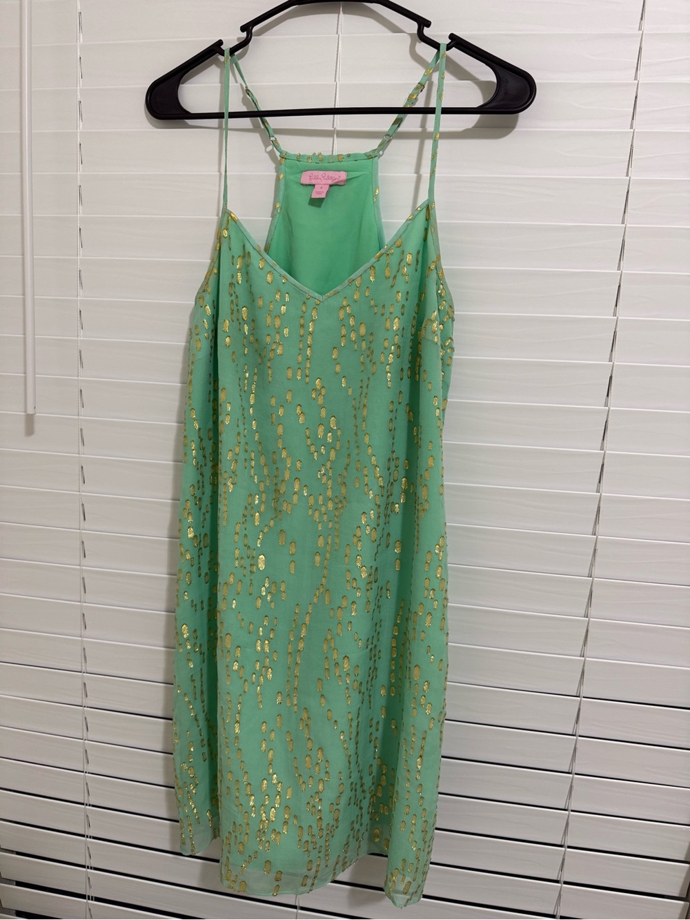 Lilly Pulitzer Mint Green Slip Dress with Gold Foil
